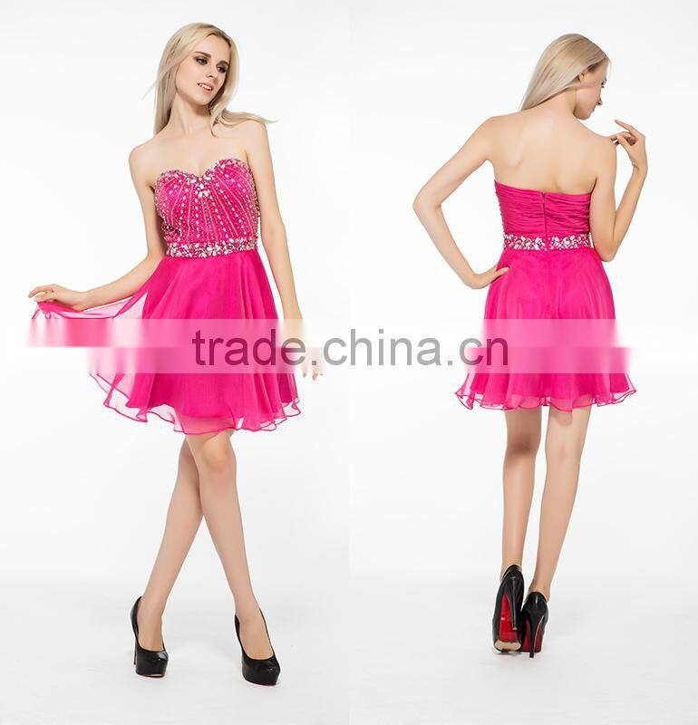 Beautiful Crystal Beaded Sleeveless Fashionable Korean Short Sexy Cocktail Dress Patterns