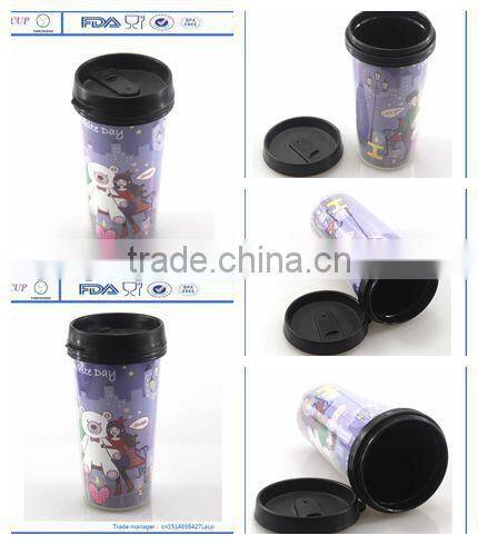 Newest double wall plastic starbucks mug with removable paper inside and with handle or no handle