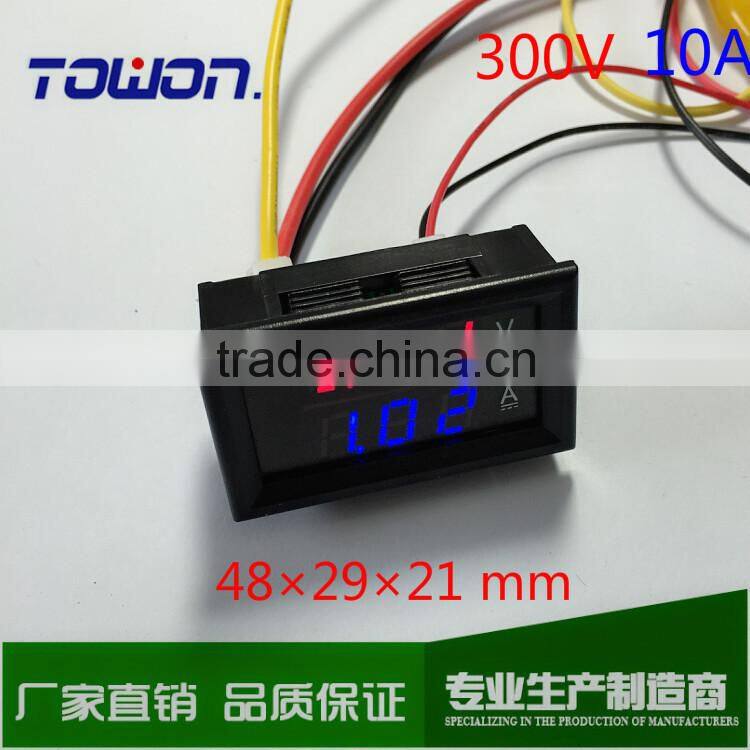 YB27VA Dual display Meter Red Blue LED Car 0-300V/10A Motorcycle DC Amp Meter Volt Gauge Voltmeter Ampere 2-in-1