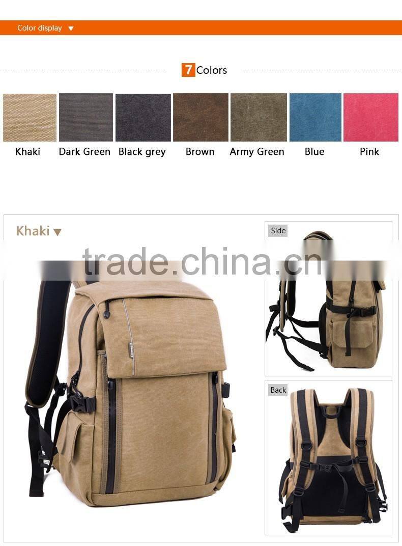 High Quality Durable Canvas Backpack Army Green Rucksack Bag for Camera Laptop