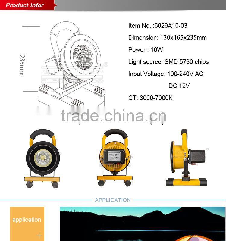 Aluminum portable waterproof bridgelux cob 10w outdoor led flood light