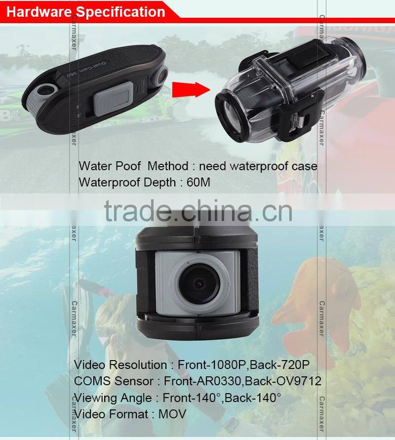 2016 New style NTK96650 manual car dvr fhd dvr ourdoor camrea dual lens action camera dvr