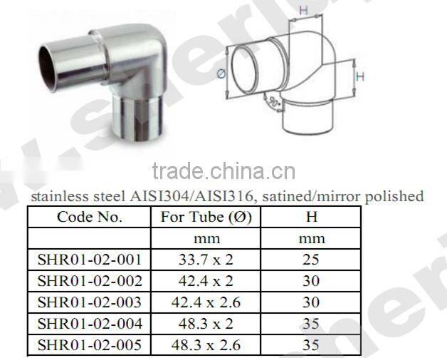 ss handrail railing staior tube connector 90 degree elbow for tube