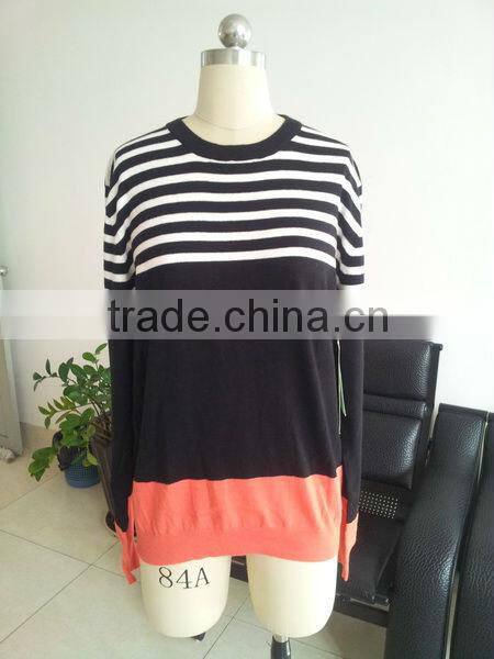 Ladies' pullover sweater fashion style,stripe block jacquard pattern