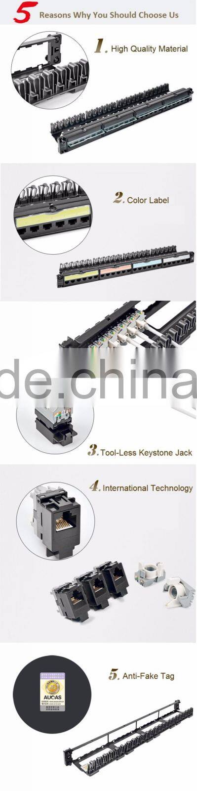 High Quality Tool-Less 24 Port Cat5e Aucas Patch Panel With Rack Cable Management Attached