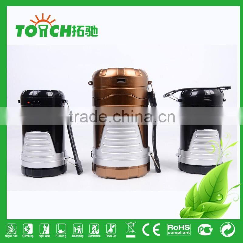 New Product Promotion Solar Rechargeable LED Lantern Flashlight Camping Light with 3w Flashlight Outdoor Camping Lamp