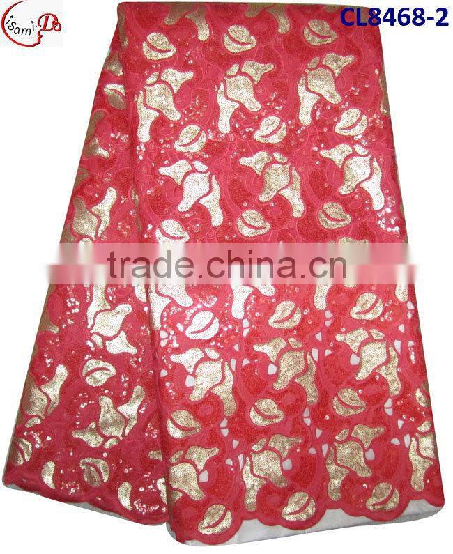 CL8468-2 new coming high quality red organza lace soft material new design nice pattern for making parry dress