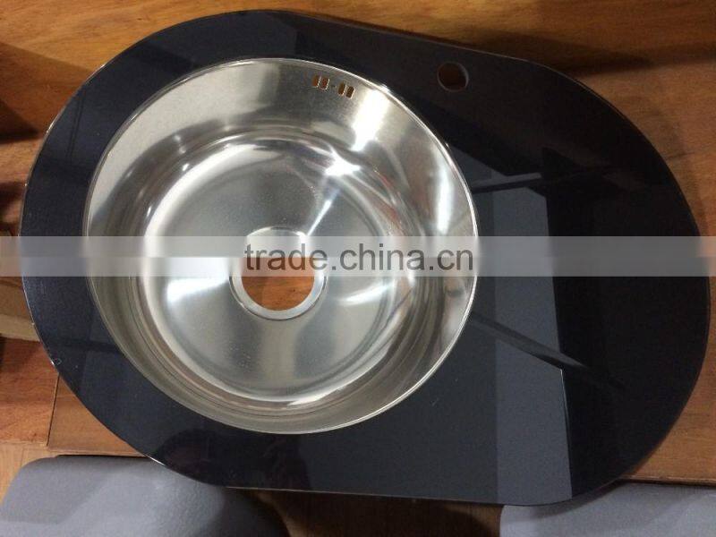 Durable Stainless Steel bowl tempered glass top basin sink for kitchen with glass drainboard