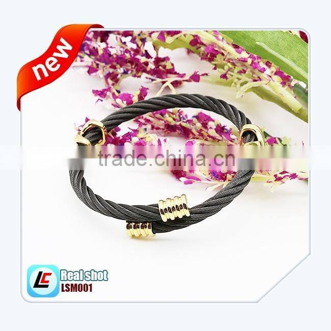 Trendy Style fashion leather permanent bracelet stainless steel jewelry