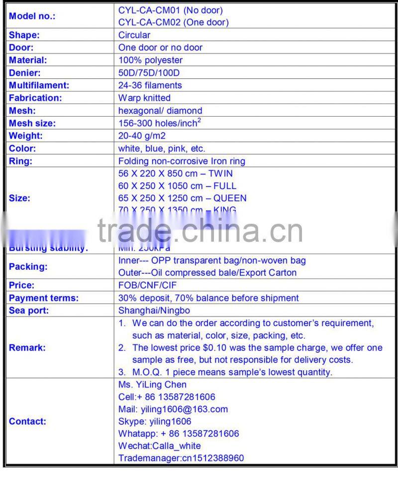 Twin Full Queen King size circular mosquito net