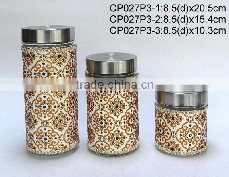 CP027P5 round glass jar with leather coating
