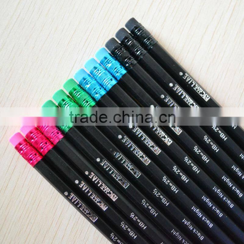 Standard size hexagonal shape black night HB pencil sharpened with eraser