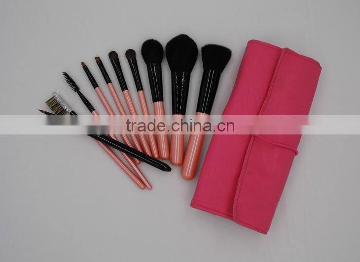 cute 10 piece animal hair make up quality brushes set with pouch kits