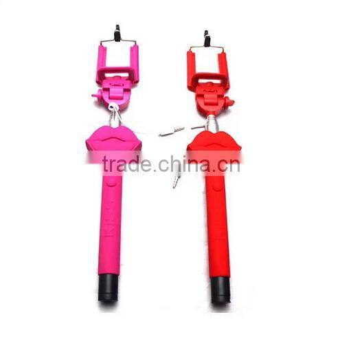 New Arrical Flexible Extendable Selfie Stick Kiss Style Monopod With Cable No Need Bluetooth