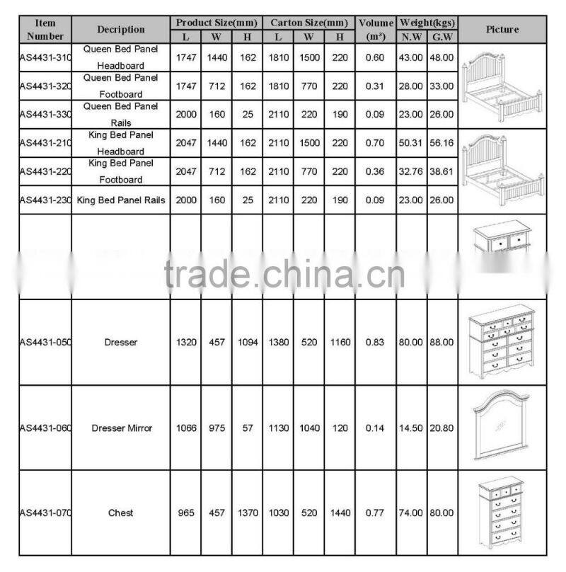 Yihua Hailey Antique Ash Wood Furniture Bed Set