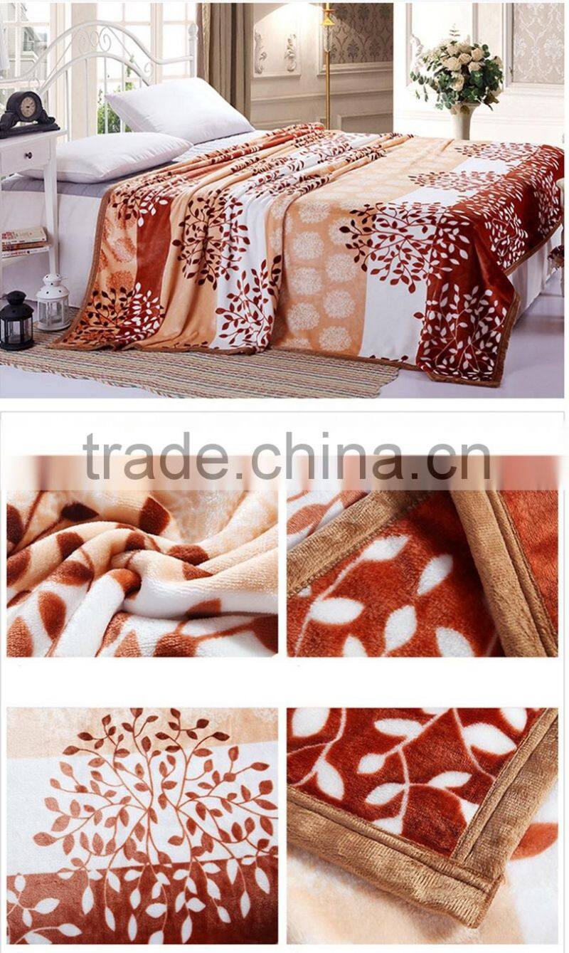 100%polyester leaf print super soft flannel fleece blanket