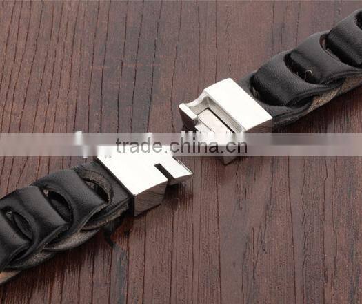 stainless steel genuine leather bracelet