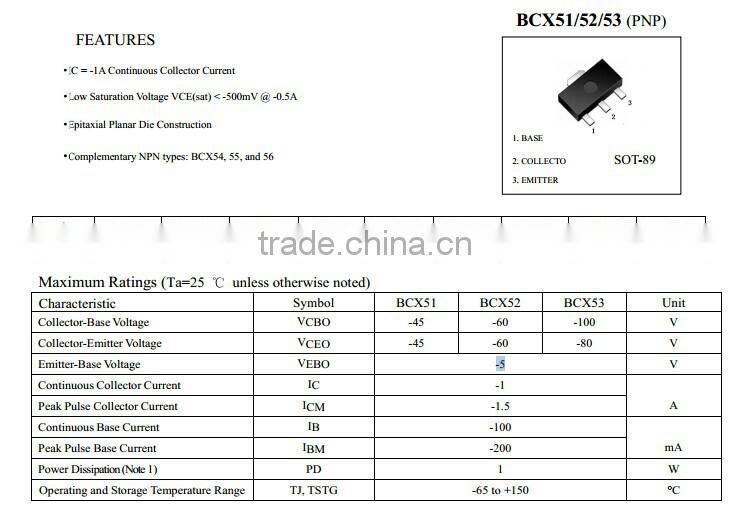 Bipolar Transistors BCX51 BCX55 Transistors