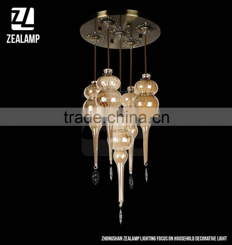 Turkish Hand Blown Glass Round 7 Lights Chandelier Noble Flush Mounted Ceiling Lamp Romantic Hotel Bar Ceiling Lamp