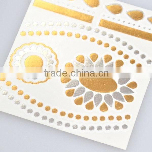 Wholesale shiny foil temporary tattoos flash gold body art tattoos water transfer fake jewelry tattoos factory