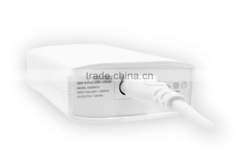 wall socket 6 ports 60W adpter Portable mobile charger,home charger,laptop charger