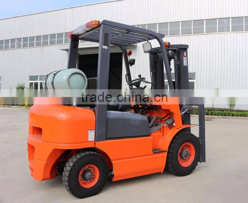 2.5 ton LPG Gasoline hydraulic forklift with 3m full free mast with side shift with Dual Fuel with LPG cylinder