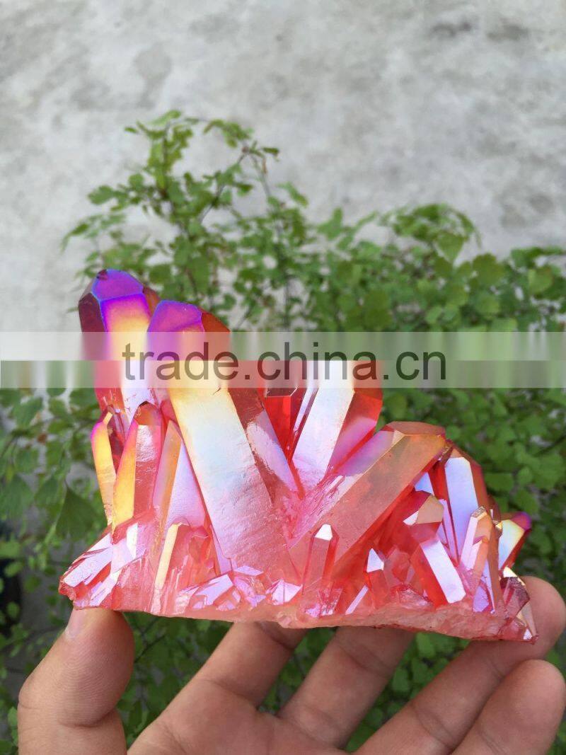 Large Red Flame Quartz Crystal Electroplating Crystal Cluster Rainbows