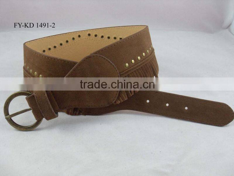 ladies PU leather waist tassel rivet belt for women