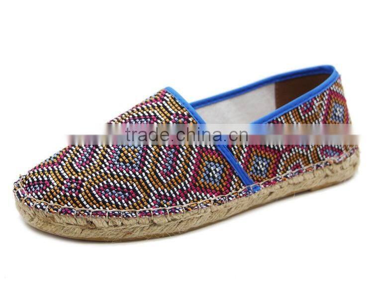 ethnic trend knitted hemp fashion shoe ladies flat loafer shoes, espadrille
