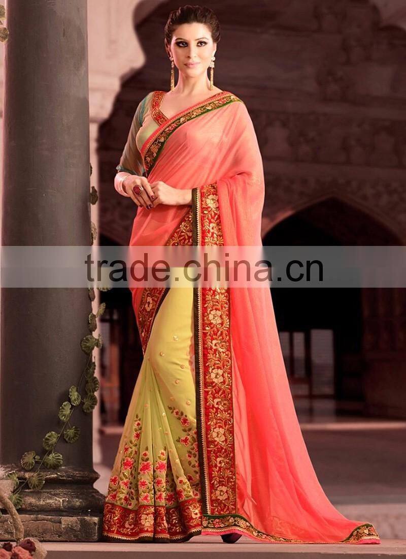 Blue Chiffon On Net Saree