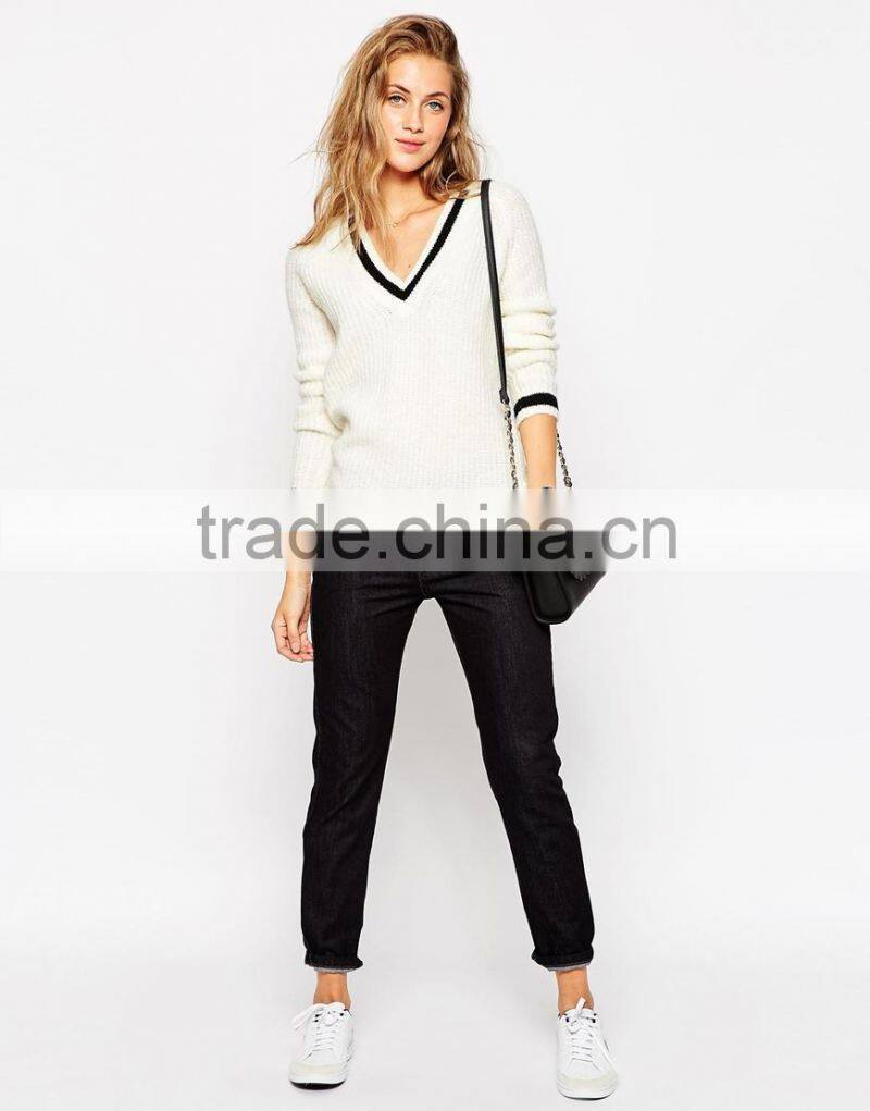 deep v neck sweater women custom mid-weight knitted sweater