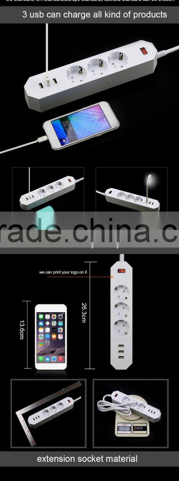 3 Outlet/Home Office Surge Protector 5 ft Cord with 3 Port Desktop USB Charging Station