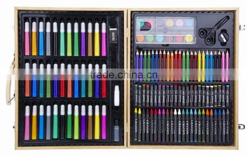 Kids drawing stationery set with wooden box 130pcs