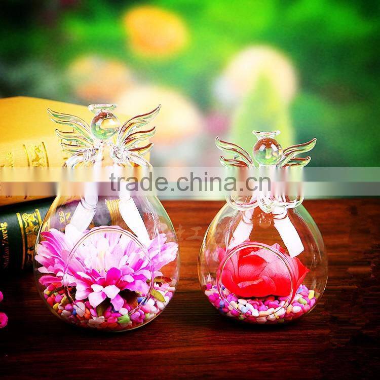 ANGEL CRYSTAL CANDLE STICK GLASS HOLDER WITH ANGLE WING