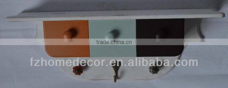 Rustic wood/MDF Wall shelf with Hooks