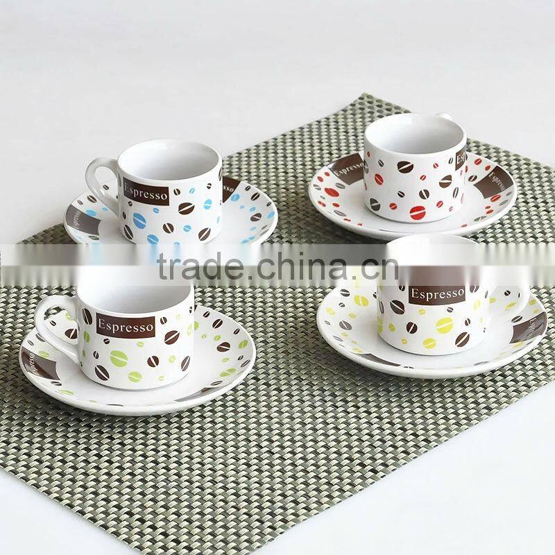 porcelain coffee mug and saucer with iron shelf