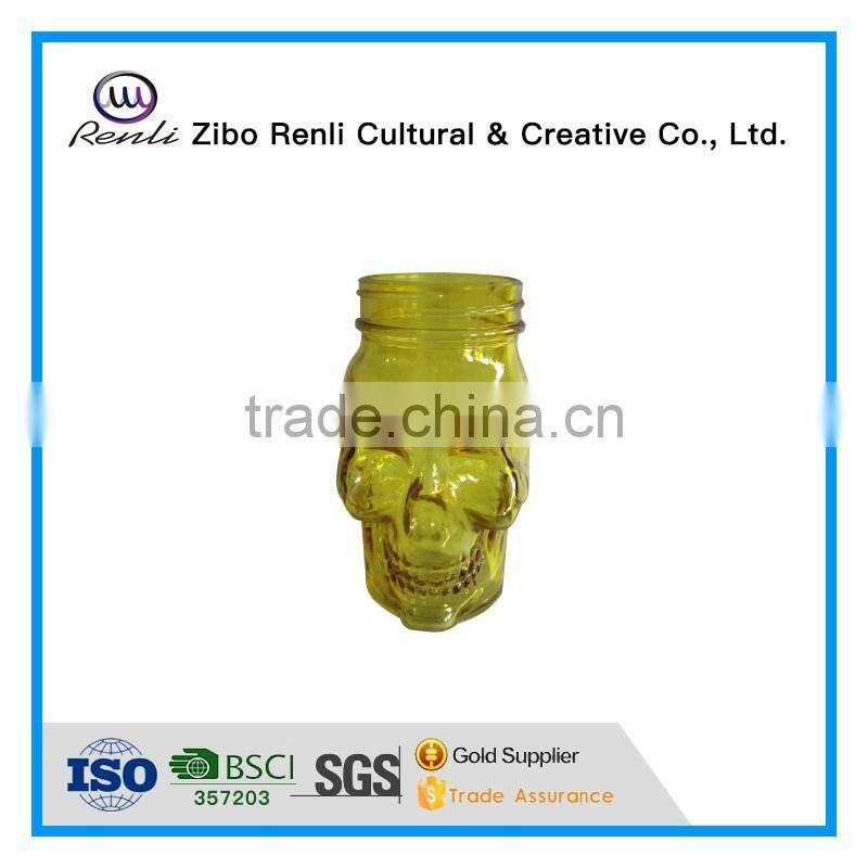 160z Yellow Skull Glass Mason Jar