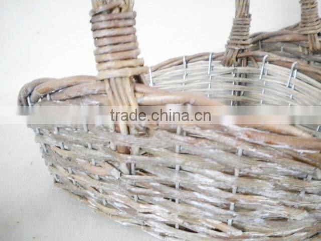 High handle wicker woven artificial flower basket gift