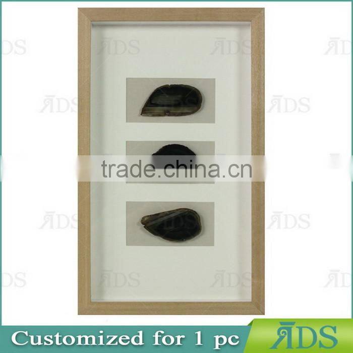 Shadow Box Wall Decor with Encasing Colorful Natural Agate Under Glass