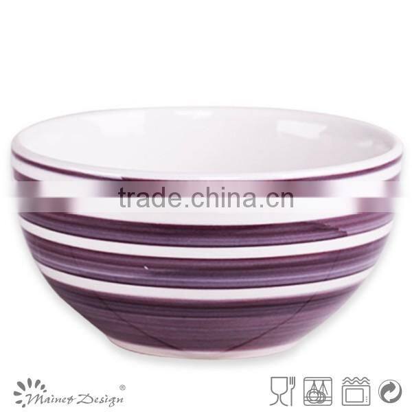 stoneware bowl with blue vertical stripe manufacturer Handpainted Striped Cereal Bowls