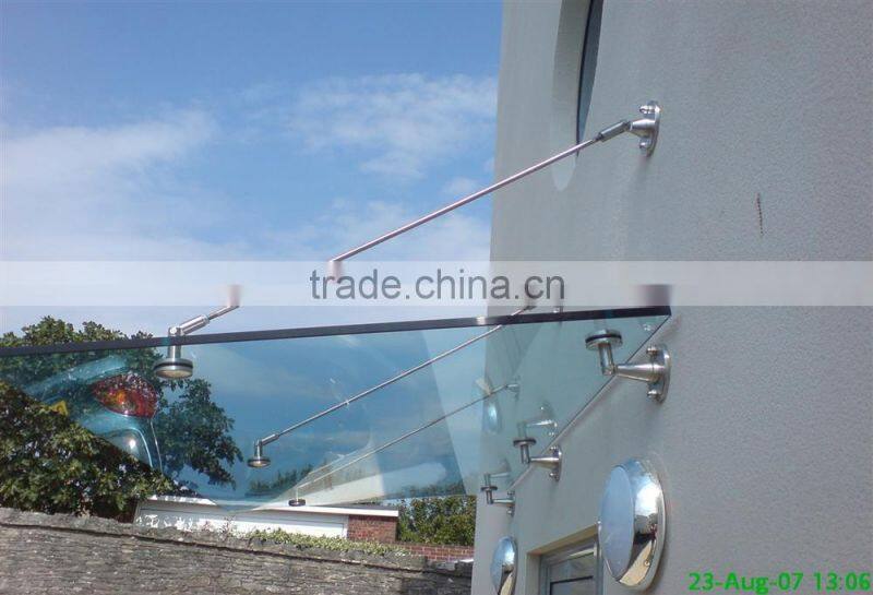 Modern design stainless steel glass canopy fittings/outdoor tempered glass canopy system for door,window,car parking