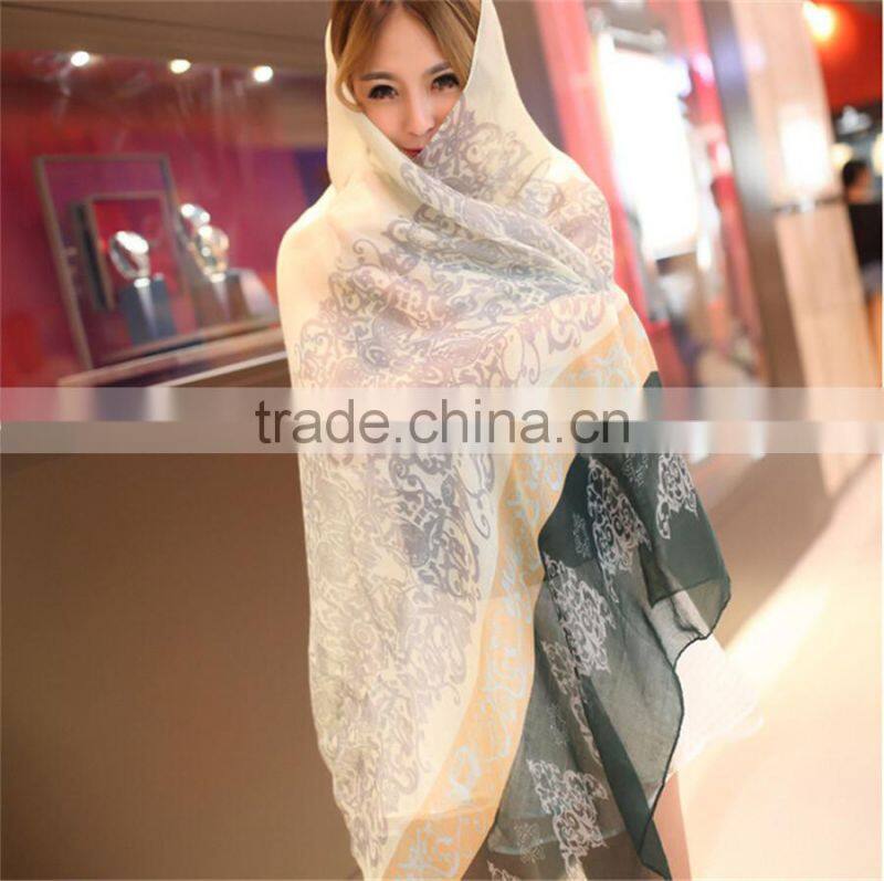 High Quality Gradual Colors Voile Female Scarves Shawl Wrap Long Foulard Women Scarf Flower Print