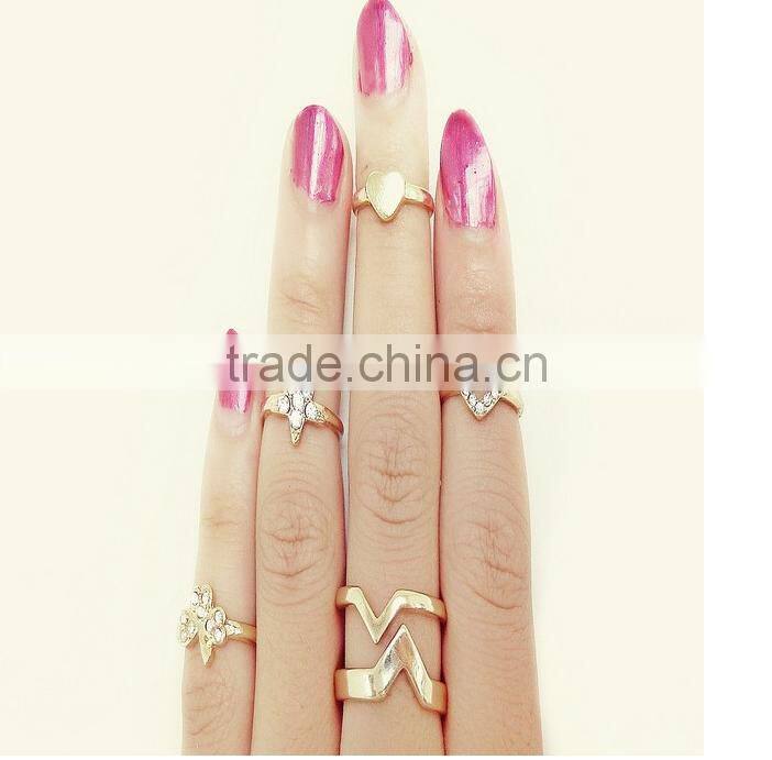 wholesale fashion jewelry six finger rings set gold finger ring set midi ring set