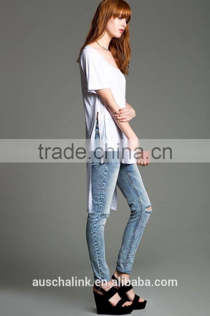 100% rayon white high slit overseas t shirts wholesale