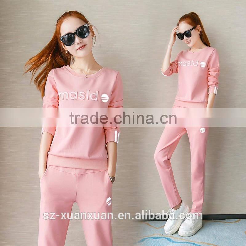 Fashion high quality casual cotton sportswear suit for girls 2016