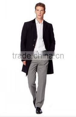 2014 Winter Season Hot Selling Fashion Design Black Lapel Slim Fit Mens Cashmere Men Coat