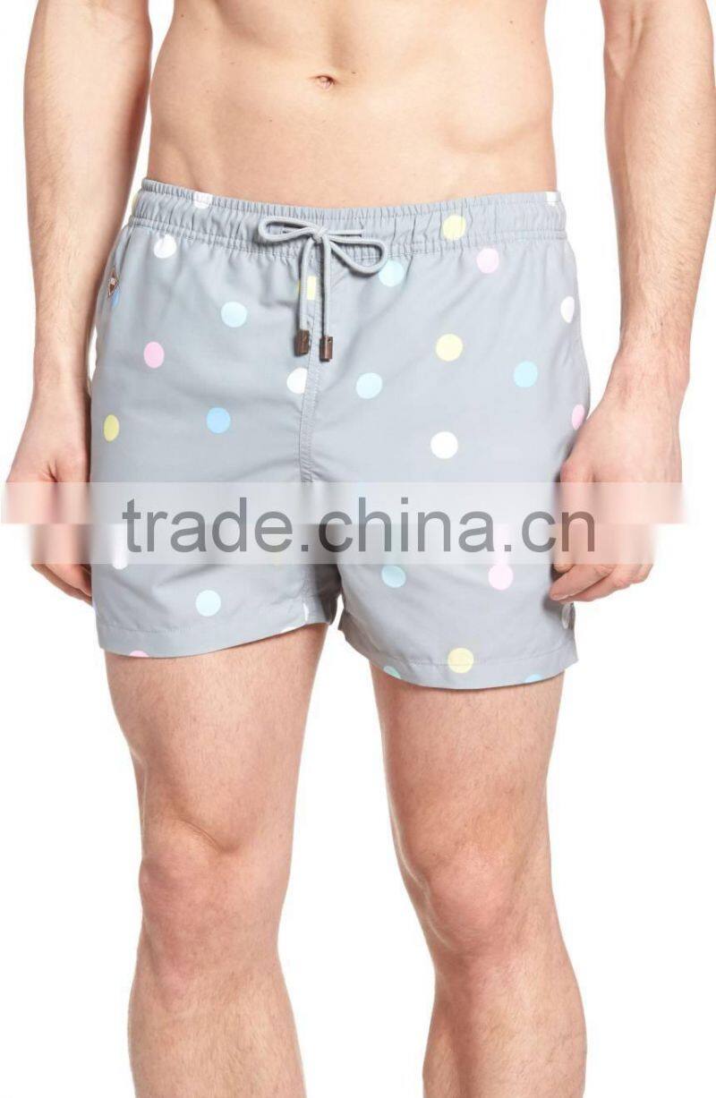 Customize Colorful Dots Pattern Swimwear 100% Polyester Swim Trunks 27" Leg Opening Men's Sportswear Running Shorts