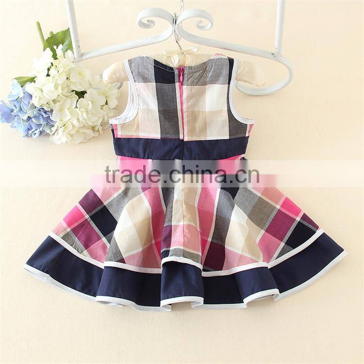summer OEM baby girl clothes grid sleeveless bow mini cute one piece girls party dresses