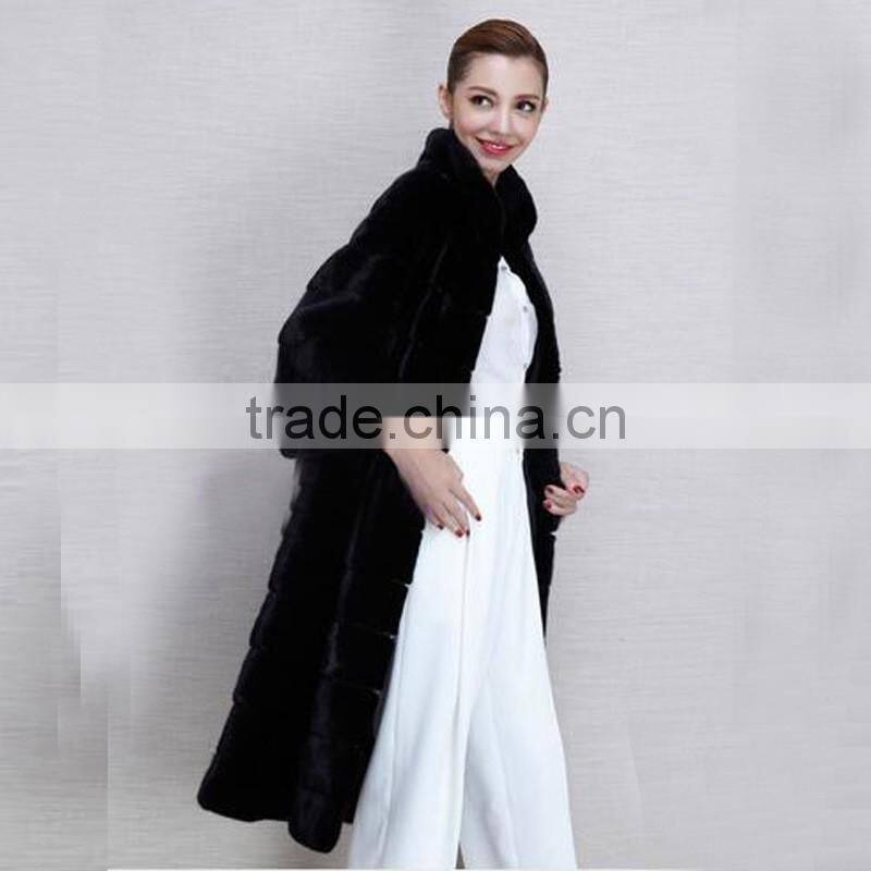 Europe style plus size woman mink fur black long coat Luxurious ladies outdoor overcoat