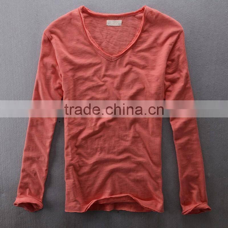 China WholesaleLong sleeve White100% Cotton Blank T Shirt For Men